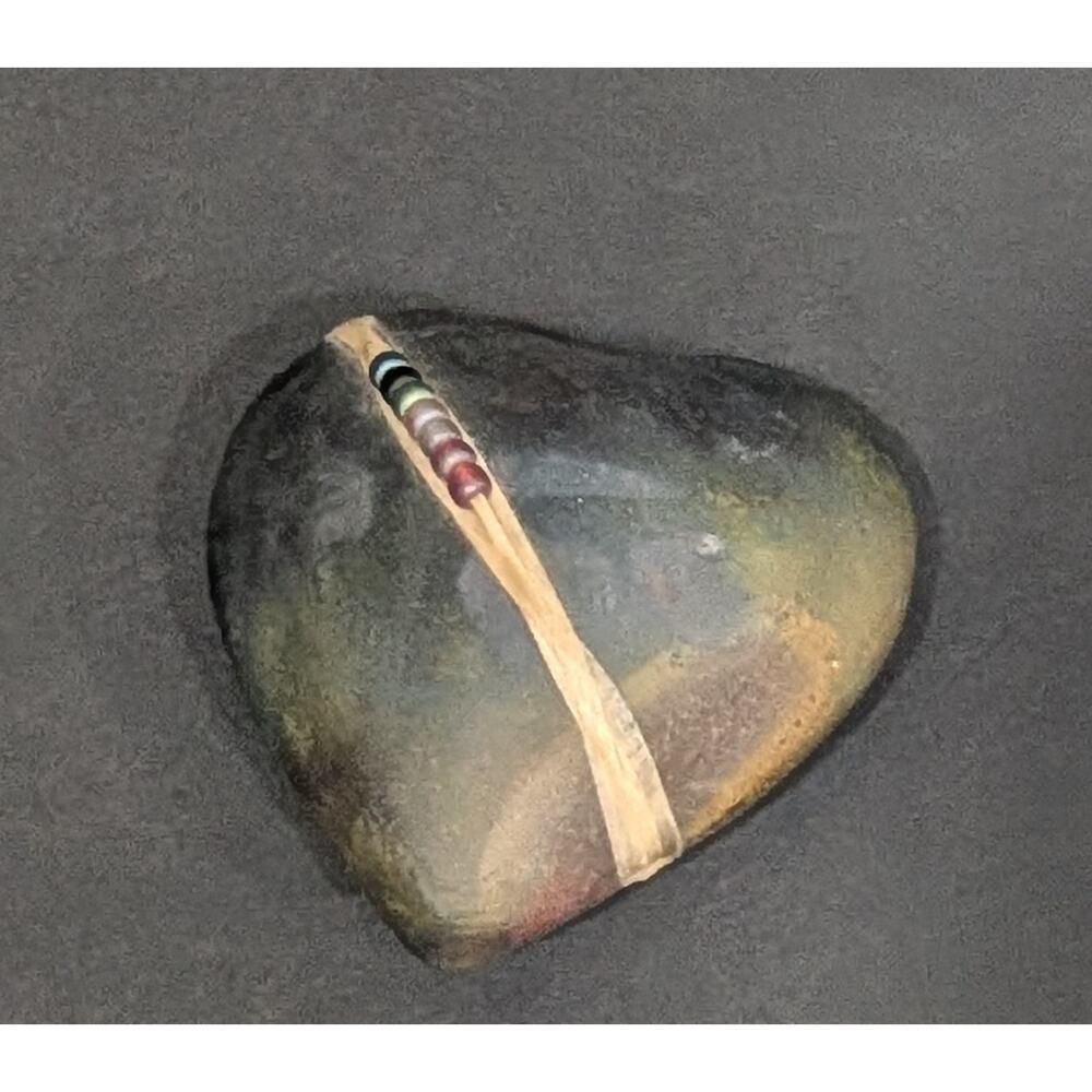 Raku Handcrafted Heart-Shaped Spirtual Stone Rattle With Beaded Accent & Natural